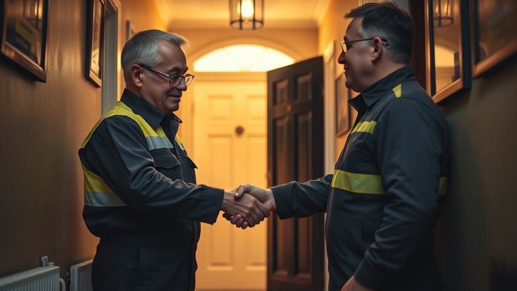 Engineer shaking hands with a Epsom homeowner after locating their leak
