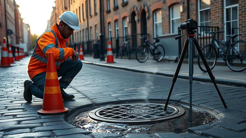 Engineer carrying out water mains leak detection in Epsom